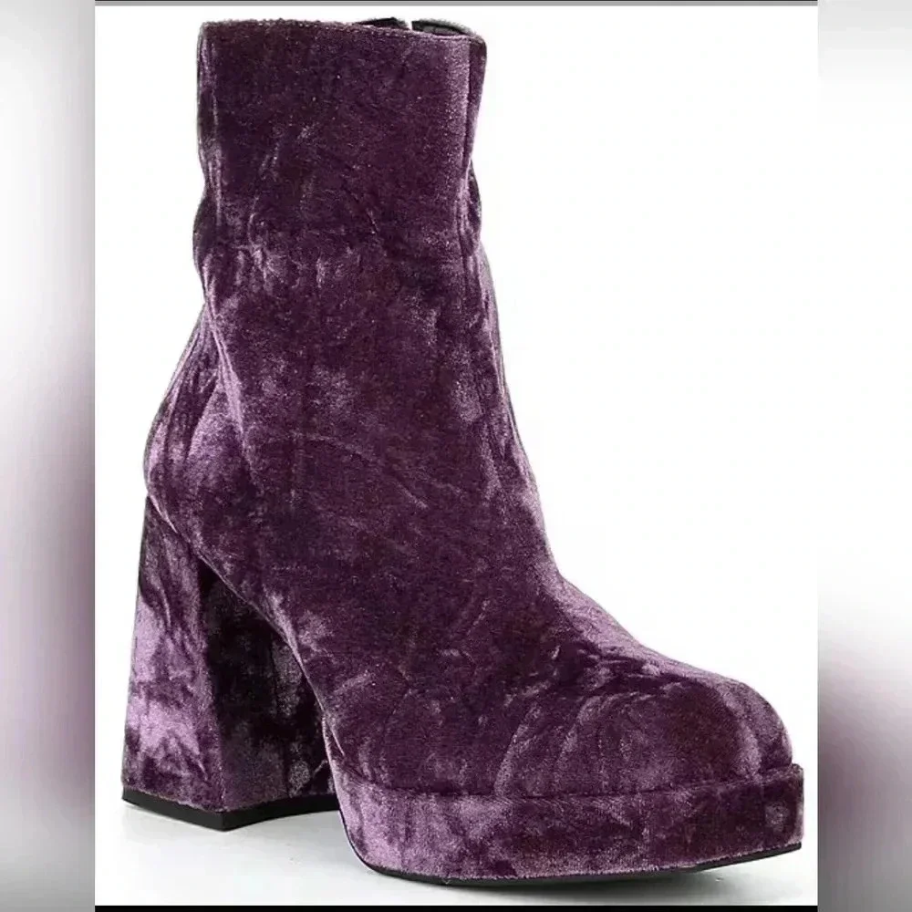 Funky Chunky Booties Boho Purple Velvet Retro Platform Block Heel New